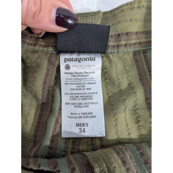 Patagonia Men's size 34 green & brown plaid shorts 10" inseam organic cotton L10 - Picture 6 of 7